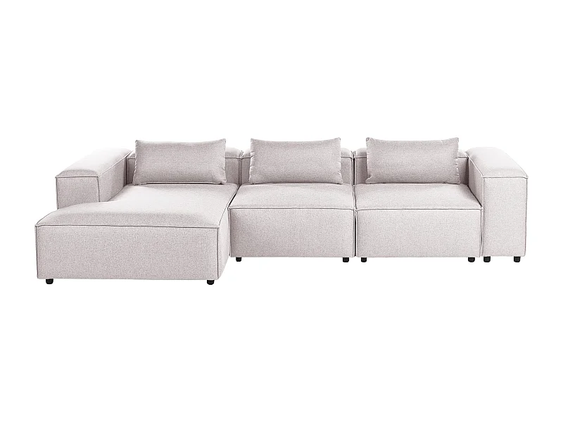 Canapé d'Angle à gauche Modulable Moderne en Tissu 4 Places avec Accoudoirs Marron Clair Brande