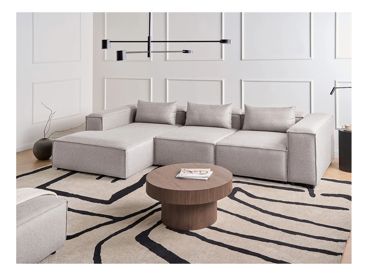 Canapé d'Angle à gauche Modulable Moderne en Tissu 4 Places avec Accoudoirs Marron Clair Brande