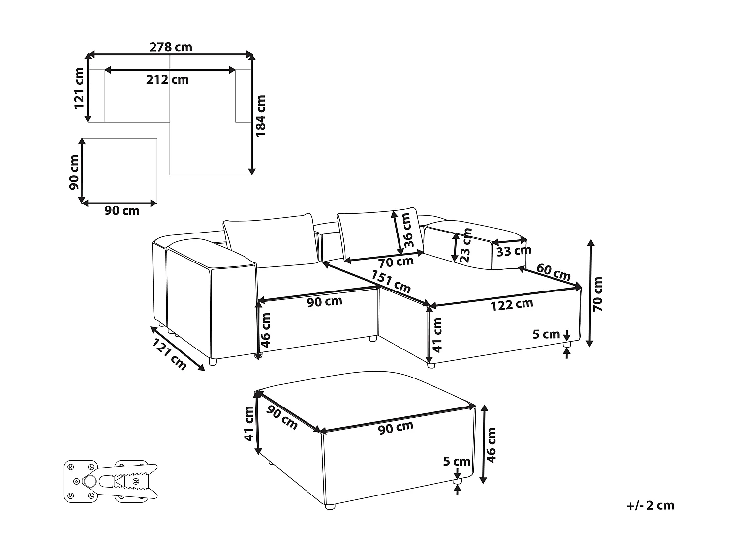 Canapé d'Angle à droite Moderne en Tissu Modulable 3 Places avec Pouf Marron Clair Brande