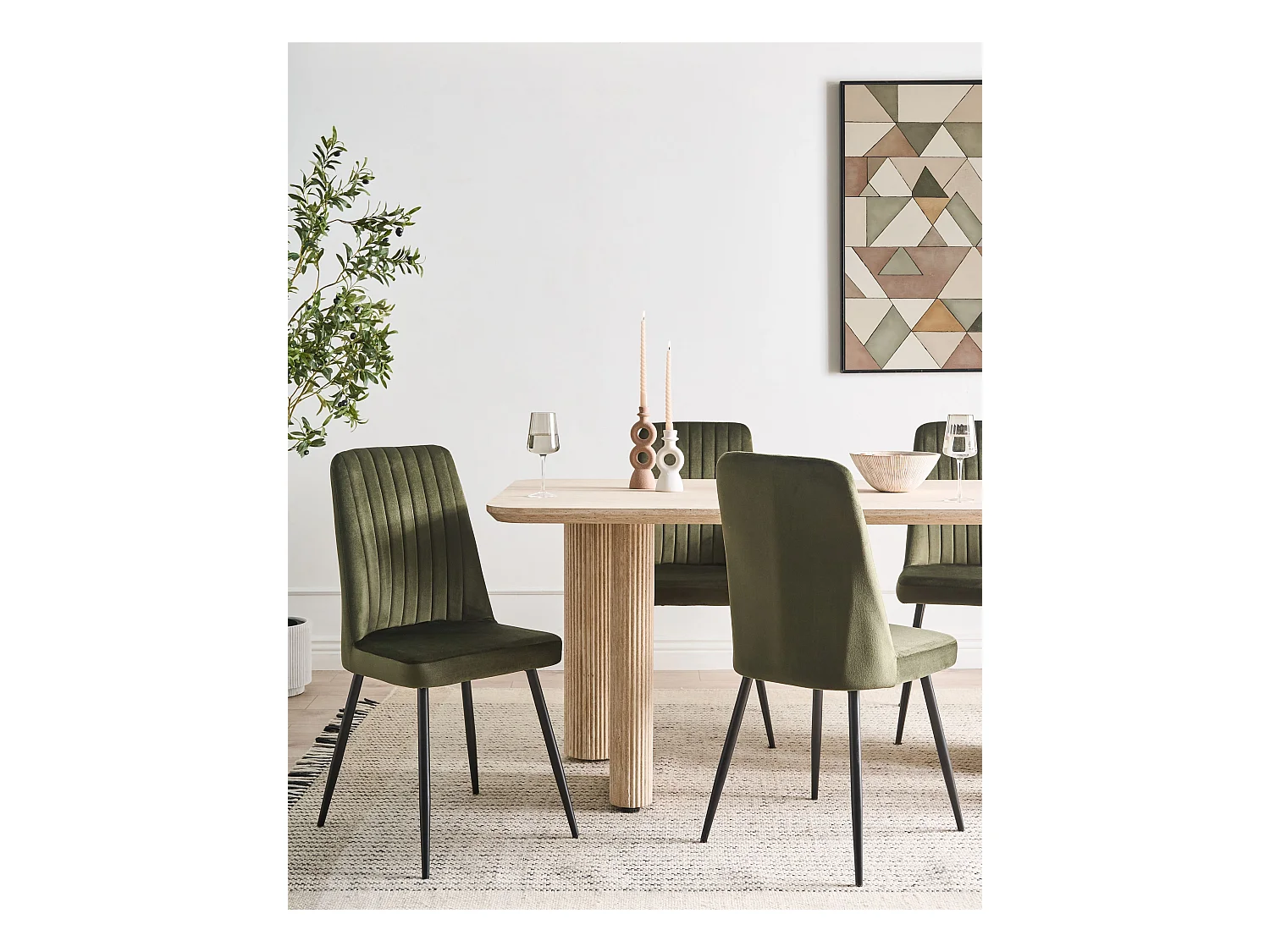 Lot de 4 chaises de salle à manger KIRBY Velours Vert olive