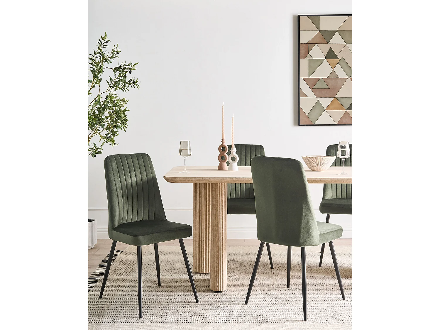 Lot de 4 chaises de salle à manger KIRBY Velours Vert foncé