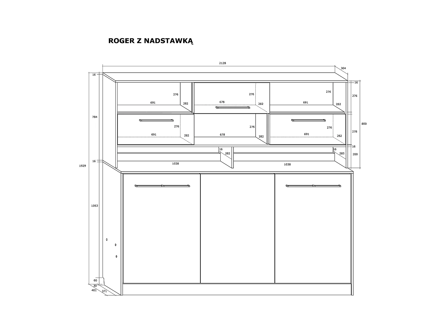 Opklapbed horizontaal ROGER 90x200 cm met plank, artisan eiken wit / grafiet