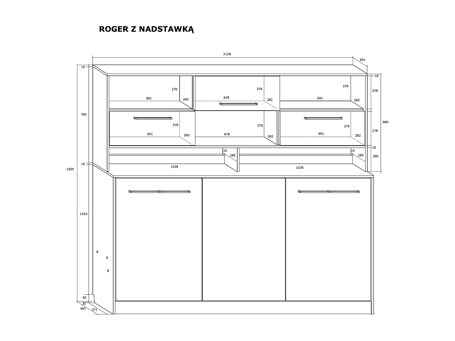 Opklapbed horizontaal ROGER 90x200 cm met plank, artisan eiken wit / grafiet