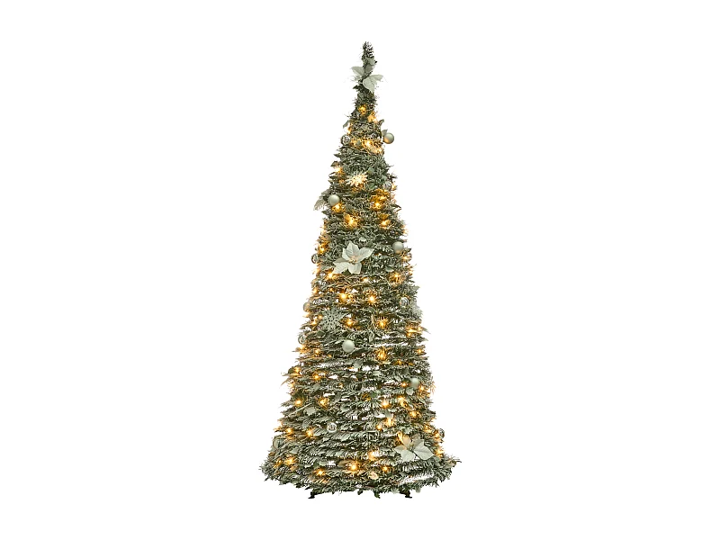 Sapin de Noël artificiel enneigé Pliant LED FIRVANA 185 cm Blanc