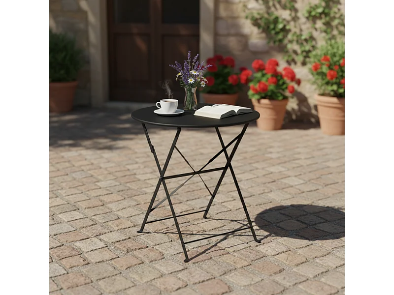 Tavolo rotondo da esterno pieghevole BISTROT - Nero