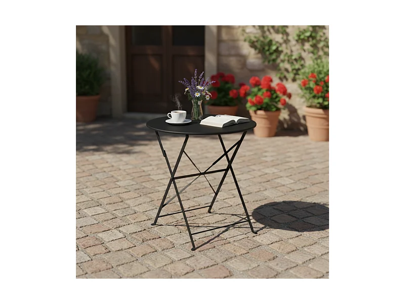 Tavolo rotondo da esterno pieghevole BISTROT - Nero