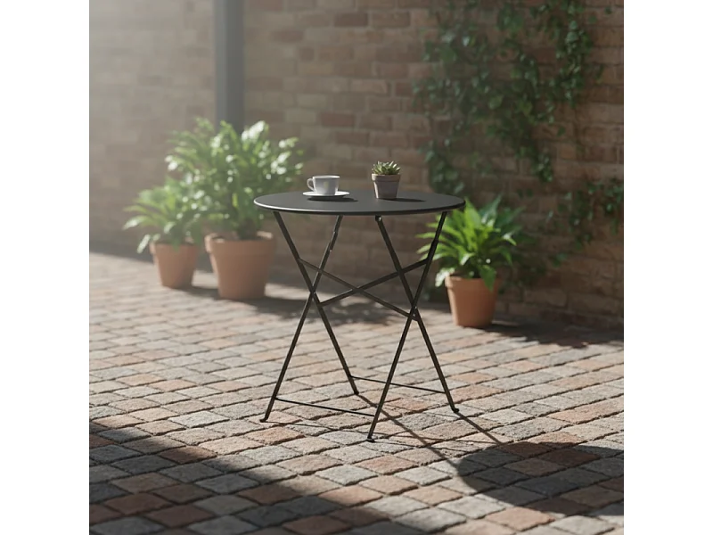 Tavolo rotondo da esterno pieghevole BISTROT - Nero