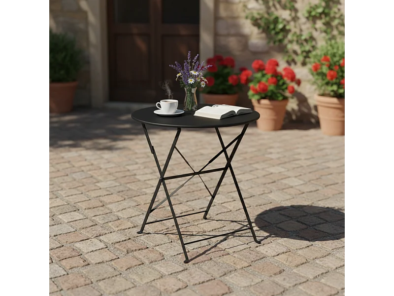 Tavolo rotondo da esterno pieghevole BISTROT - Nero