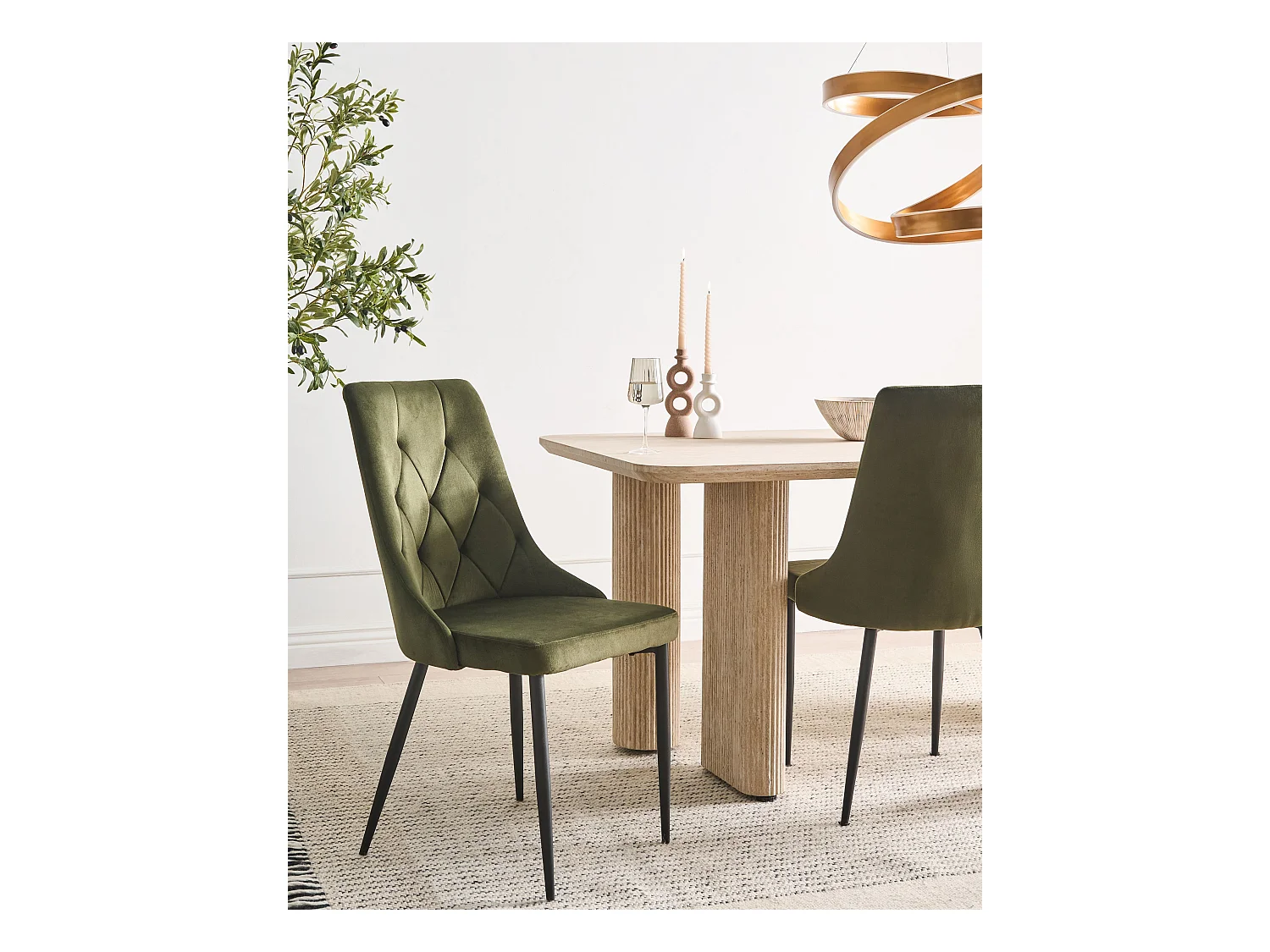 Lot de 2 chaises de salle à manger AVENIR Velours Vert olive