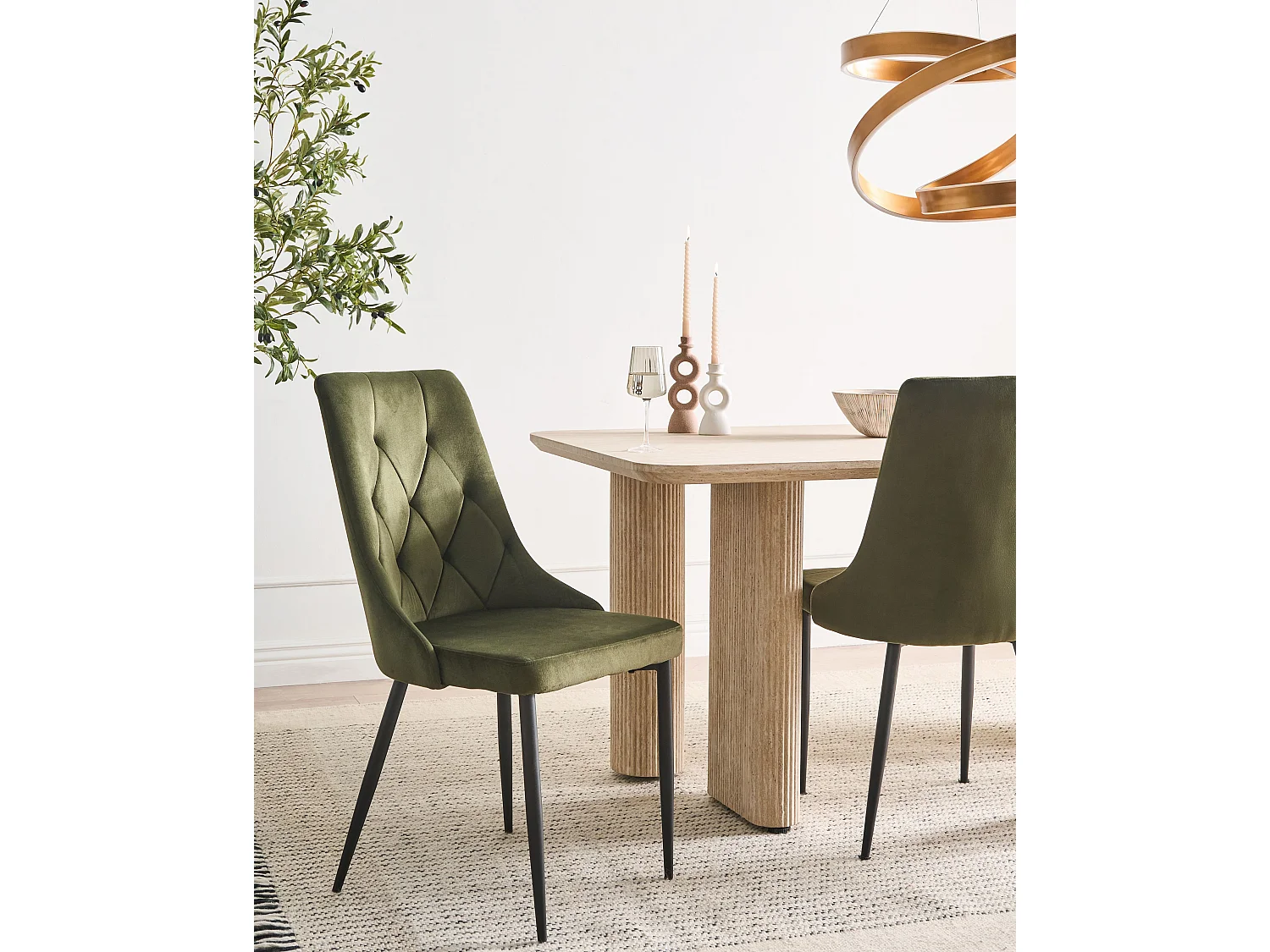 Lot de 2 chaises de salle à manger AVENIR Velours Vert olive