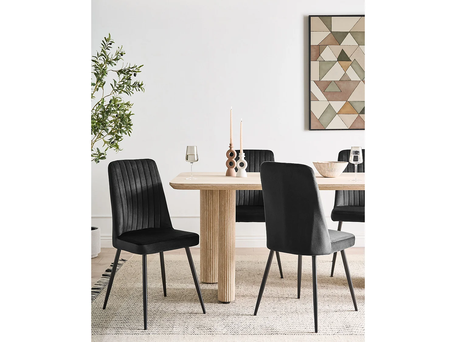 Lot de 4 chaises de salle à manger KIRBY Velours Noir