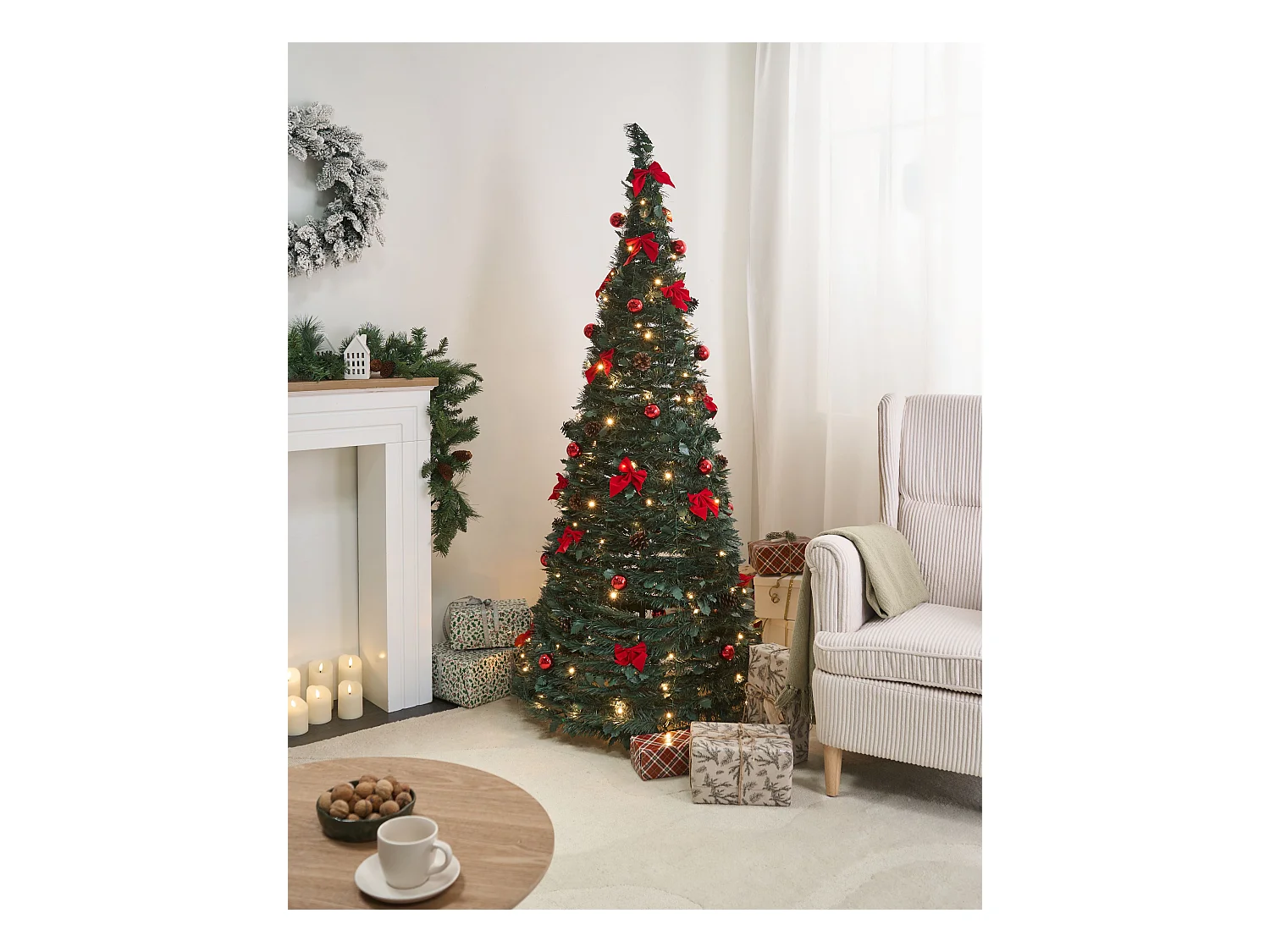 Sapin de Noël artificiel Pliant LED PINEORA 185 cm Vert