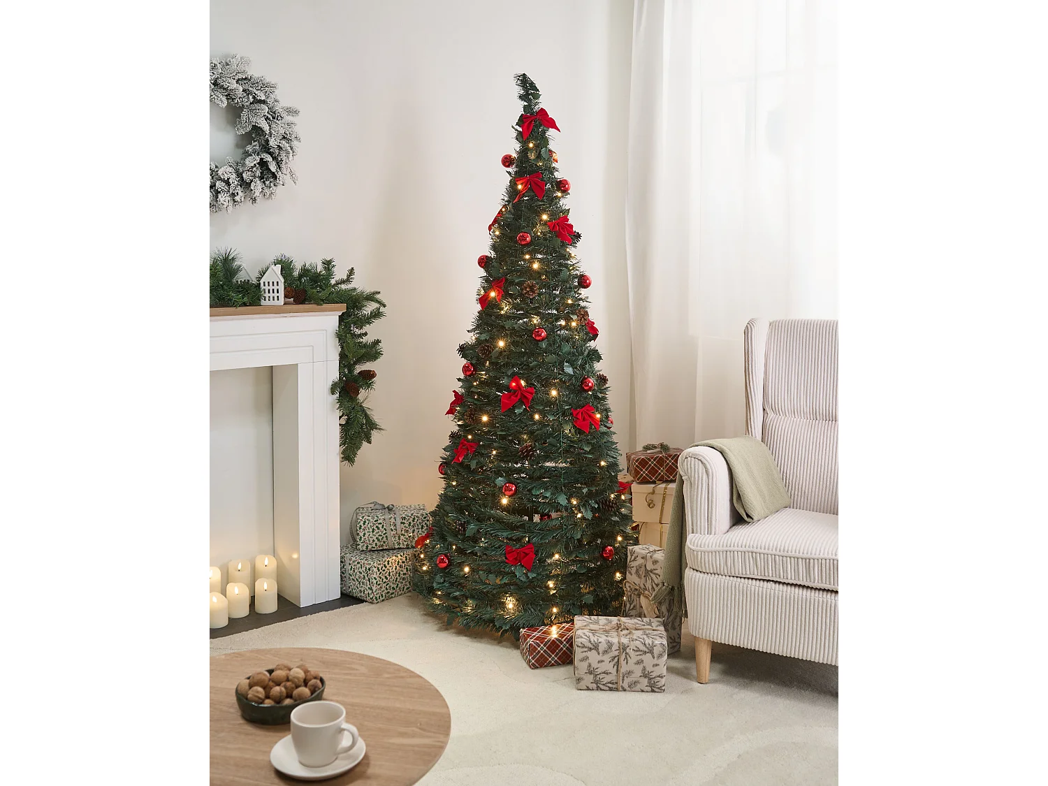 Sapin de Noël artificiel Pliant LED PINEORA 185 cm Vert