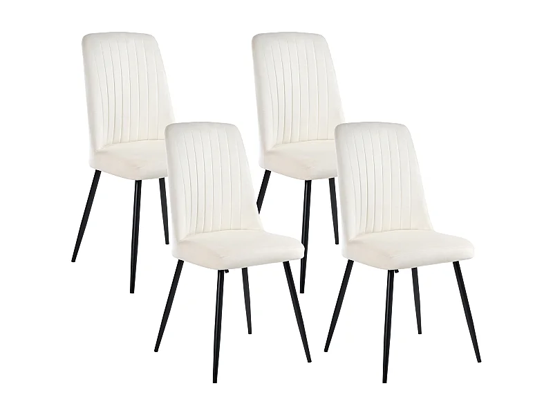 Lot de 4 chaises de salle à manger KIRBY Velours Blanc cassé