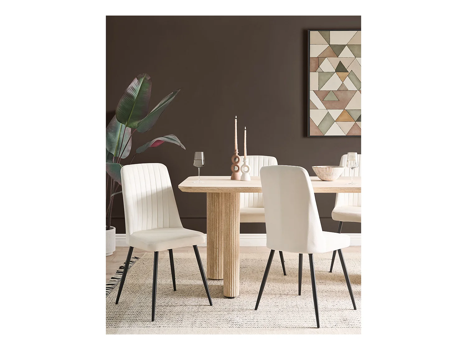 Lot de 4 chaises de salle à manger KIRBY Velours Blanc cassé