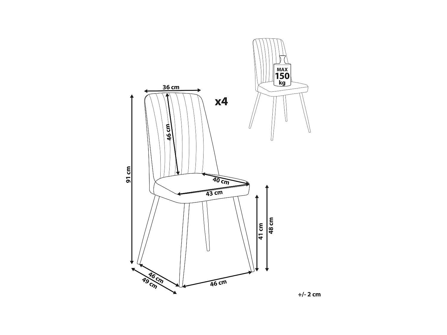 Lot de 4 chaises de salle à manger KIRBY Velours Blanc cassé