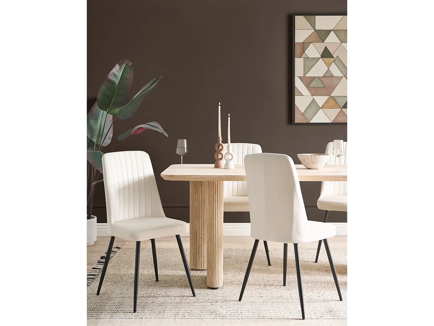 Lot de 4 chaises de salle à manger KIRBY Velours Blanc cassé