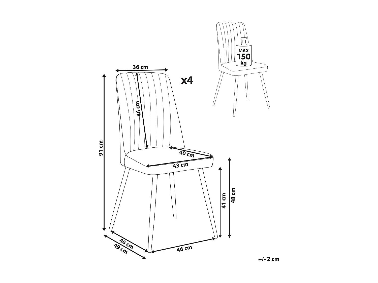 Lot de 4 chaises de salle à manger KIRBY Velours Blanc cassé