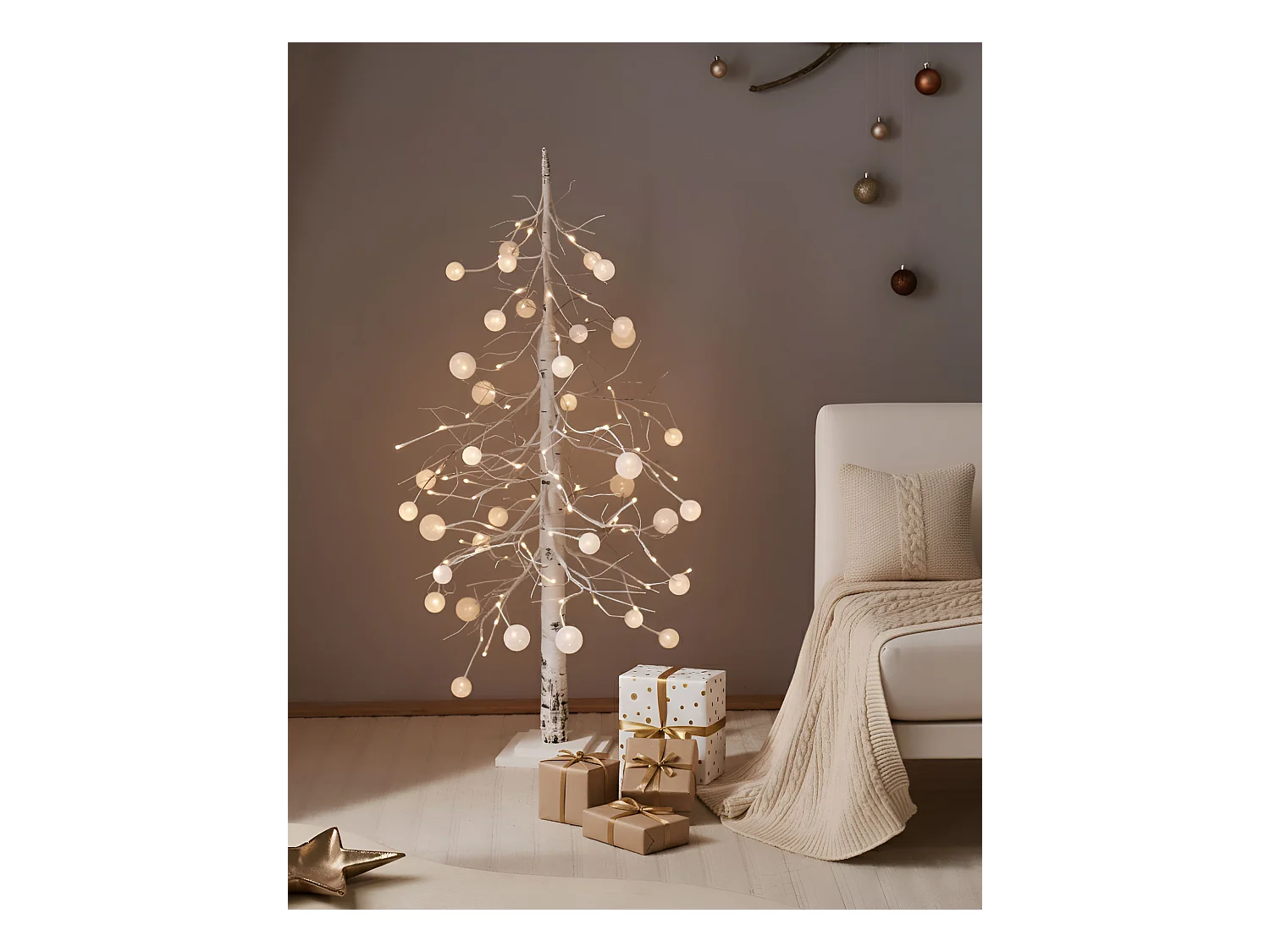 Décoration extérieure LED HOLAR Arbre de Noël 122 cm Blanc