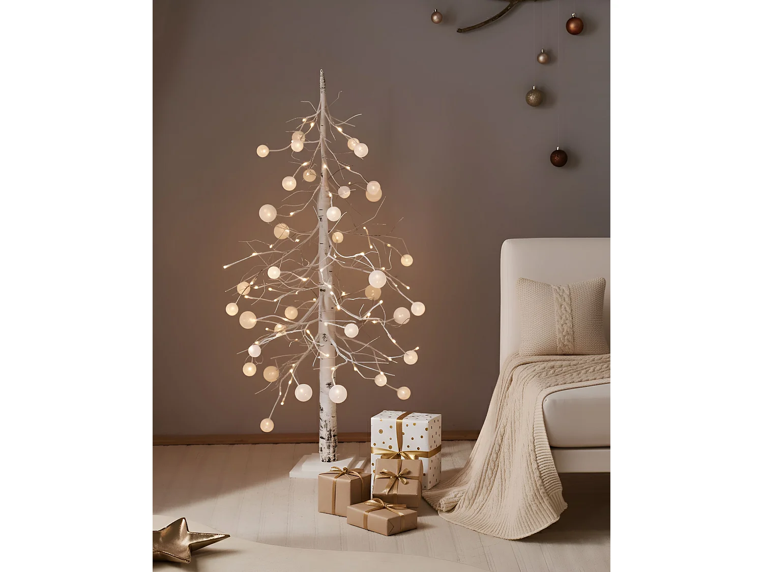 Décoration extérieure LED HOLAR Arbre de Noël 122 cm Blanc