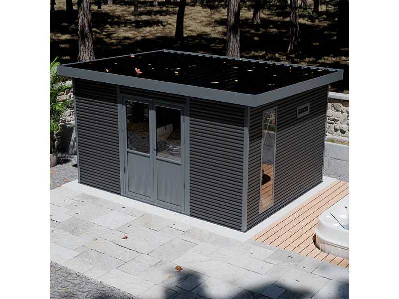 Casetta da giardino in legno composito Onyx 43 - 12 m² - Grigio