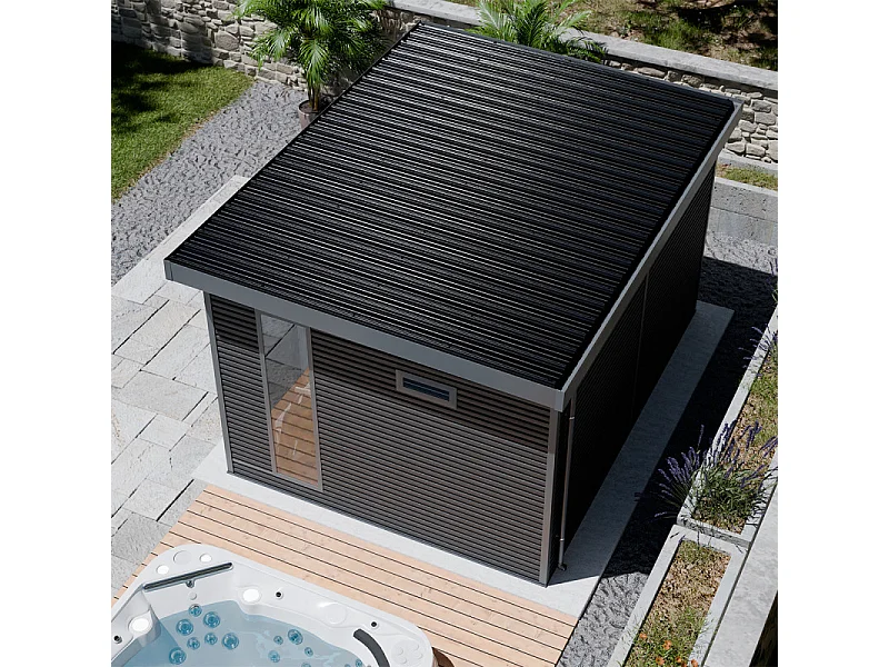 Casetta da giardino in legno composito Onyx 43 - 12 m² - Grigio