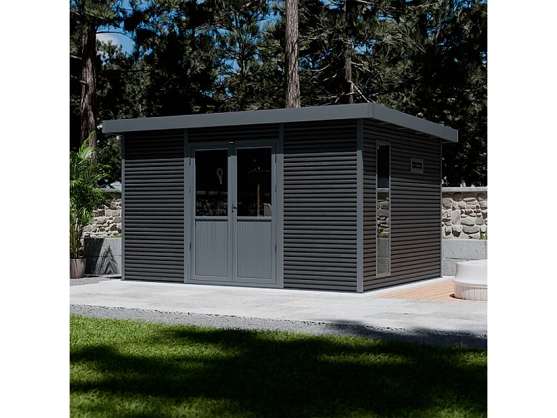 Casetta da giardino in legno composito Onyx 43 - 12 m² - Grigio