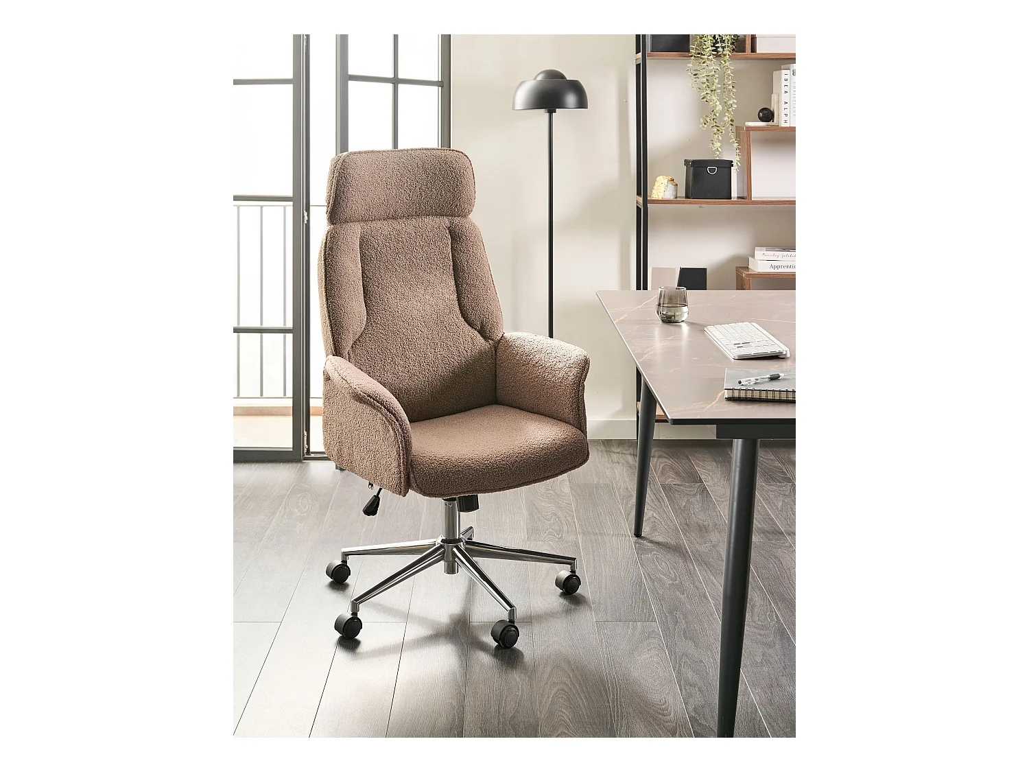 Chaise de bureau PILOT Bouclé Marron