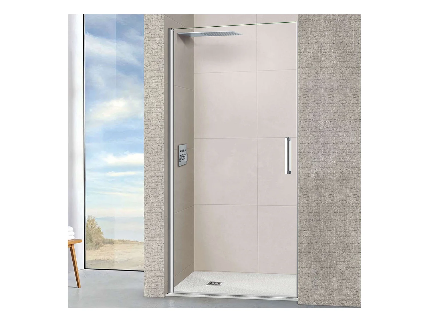 Porte de douche pivotante gauche - Paroi de douche L.80 x H195 cm - Verre trempé 6mm transparent anti calcaire - Chromé - SUPERBAN