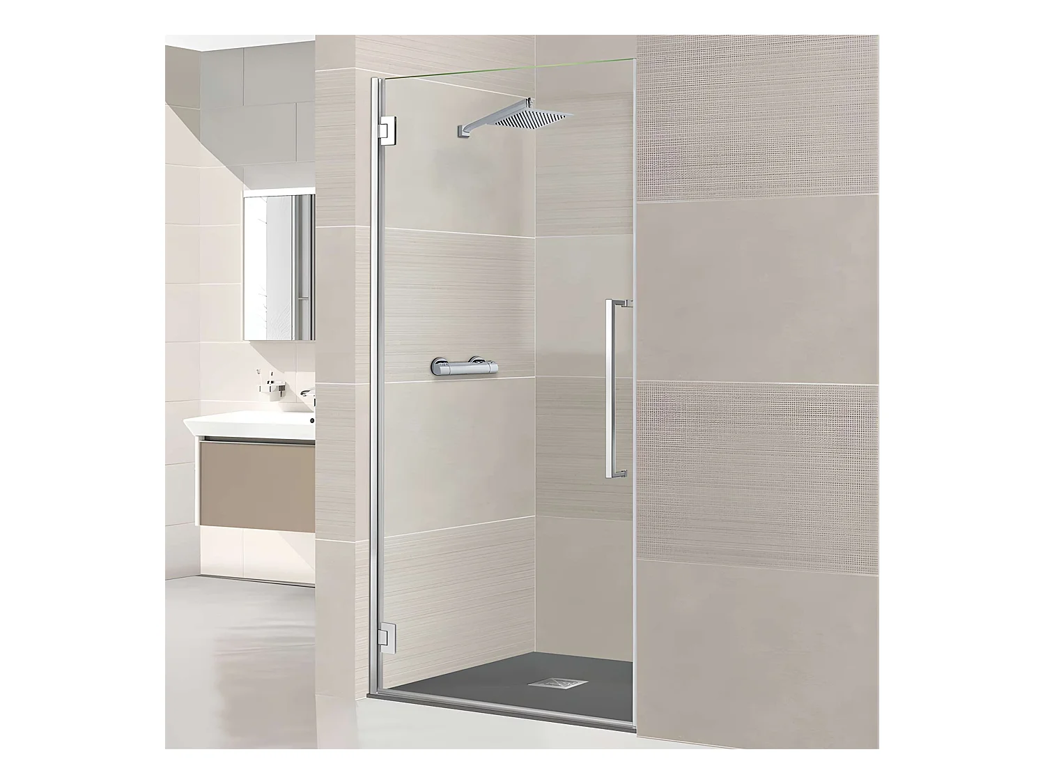 Porte de douche charnières gauche - Paroi de douche L.80 x H195 cm - Verre trempé 8mm transparent anti calcaire - Acier Inoxydable - SUPERBAN