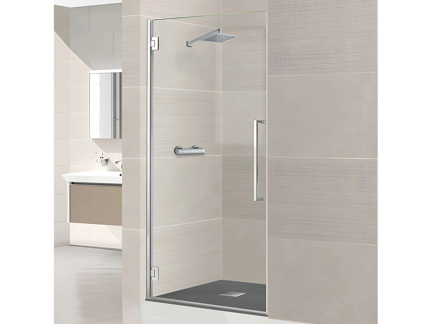 Porte de douche charnières droite - Paroi de douche L.80 x H195 cm - Verre trempé 8mm transparent anti calcaire - Acier Inoxydable - SUPERBAN