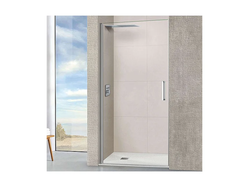 Porte de douche pivotante droite - Paroi de douche L.80 x H195 cm - Verre trempé 6mm transparent anti calcaire - Chromé - SUPERBAN