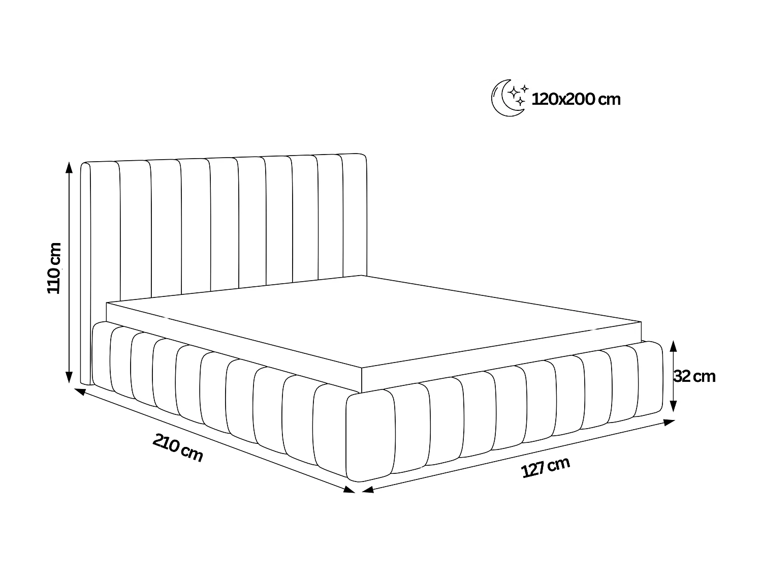 BESILIO Lit double 120x200 Tina – lit fin pour la chambre avec sommier et coffre de rangement – tissu velours – Beige