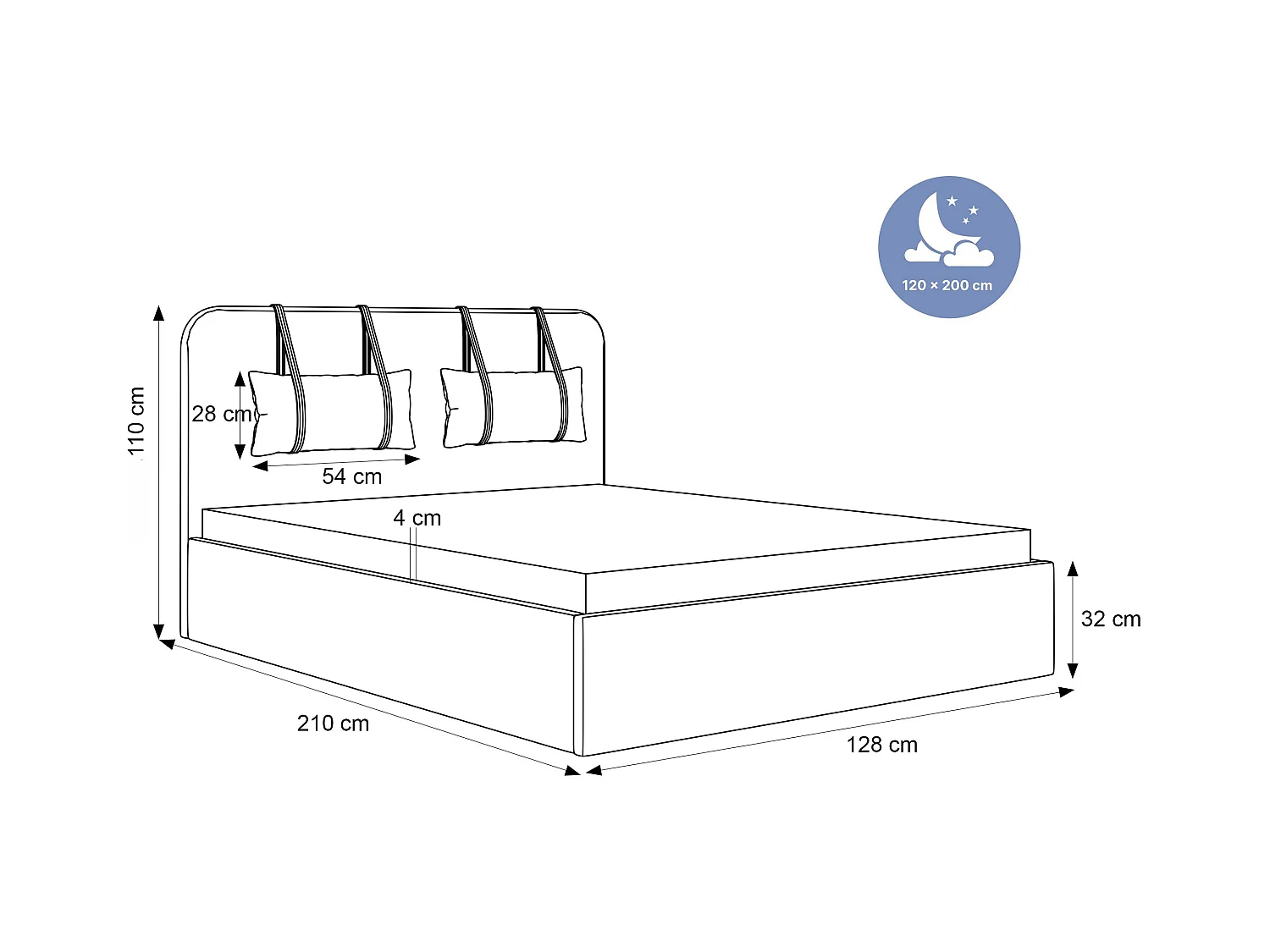 BESILIO Bed met opbergruimte van plaatmateriaal 120x200 Monti – slank bed met afneembare sierkussens, lattenbodem en opbergruimte voor beddengoed – Crèmekleurig