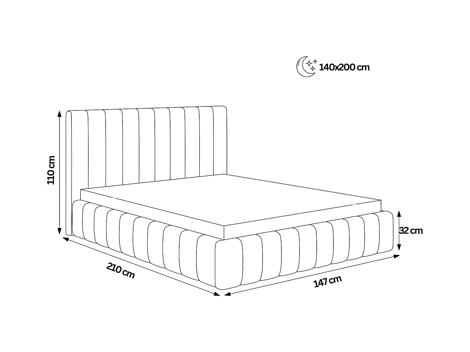 BESILIO Tweepersoonsbed 140x200 Tina – slank slaapkamerbed met lattenbodem en opbergruimte voor beddengoed – fluwelen stof – Lichtgrijs