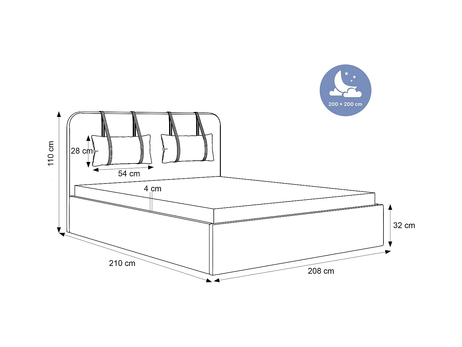 BESILIO Bed met opbergruimte van plaatmateriaal 200x200 Monti – slank bed met afneembare sierkussens, lattenbodem en opbergruimte voor beddengoed – Crèmekleurig