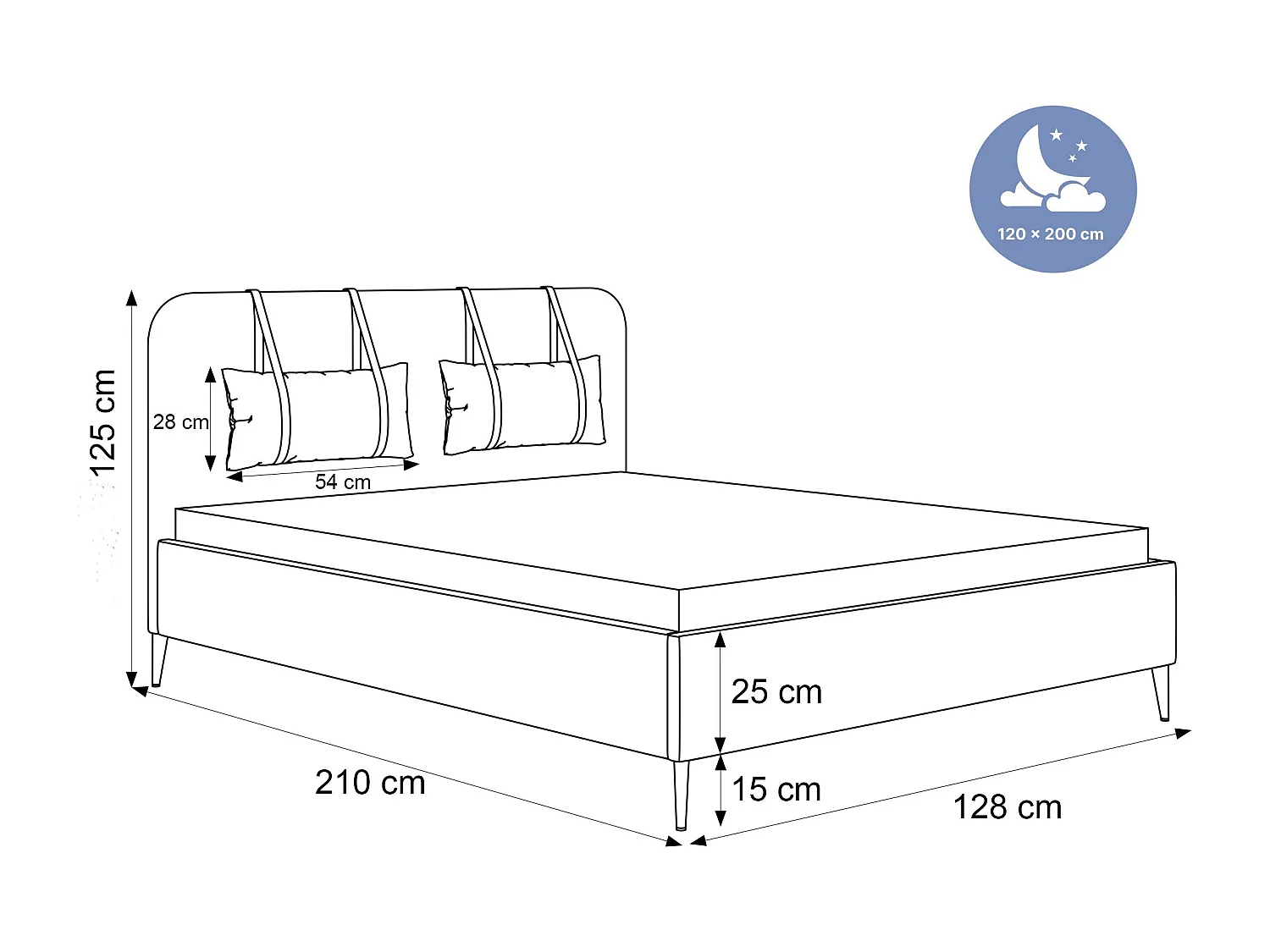BESILIO Lit sur pieds dorés 120x200 Monti II – lit fin avec coussins décoratifs amovibles, pieds en métal, sommier et coffre de rangement – Gris clair