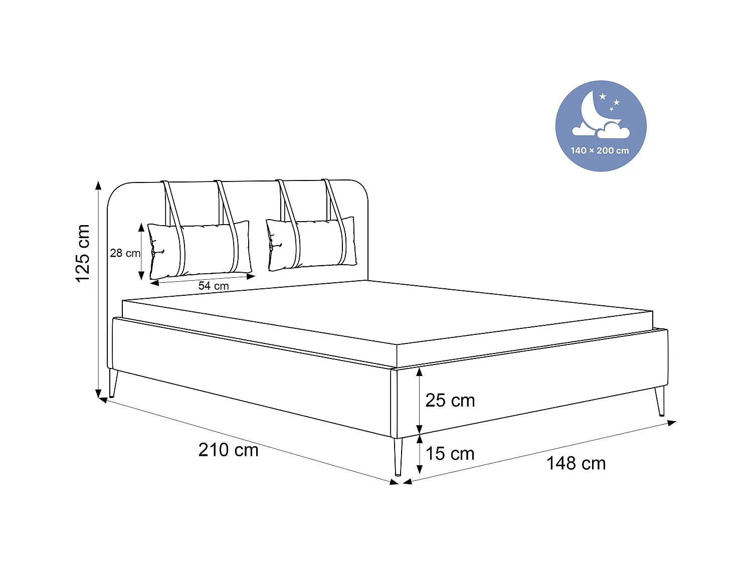 BESILIO Bed op gouden poten 140x200 Monti II – slank bed met afneembare sierkussens, metalen poten, lattenbodem en opbergruimte voor beddengoed – Beige