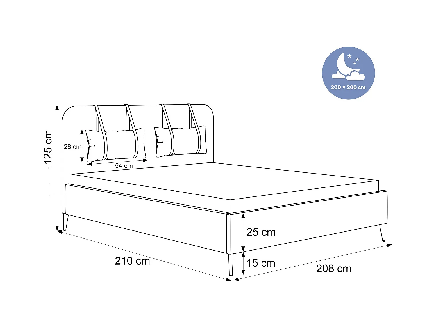 BESILIO Bed op gouden poten 200x200 Monti II – slank bed met afneembare sierkussens, metalen poten, lattenbodem en opbergruimte voor beddengoed – Crèmekleurig