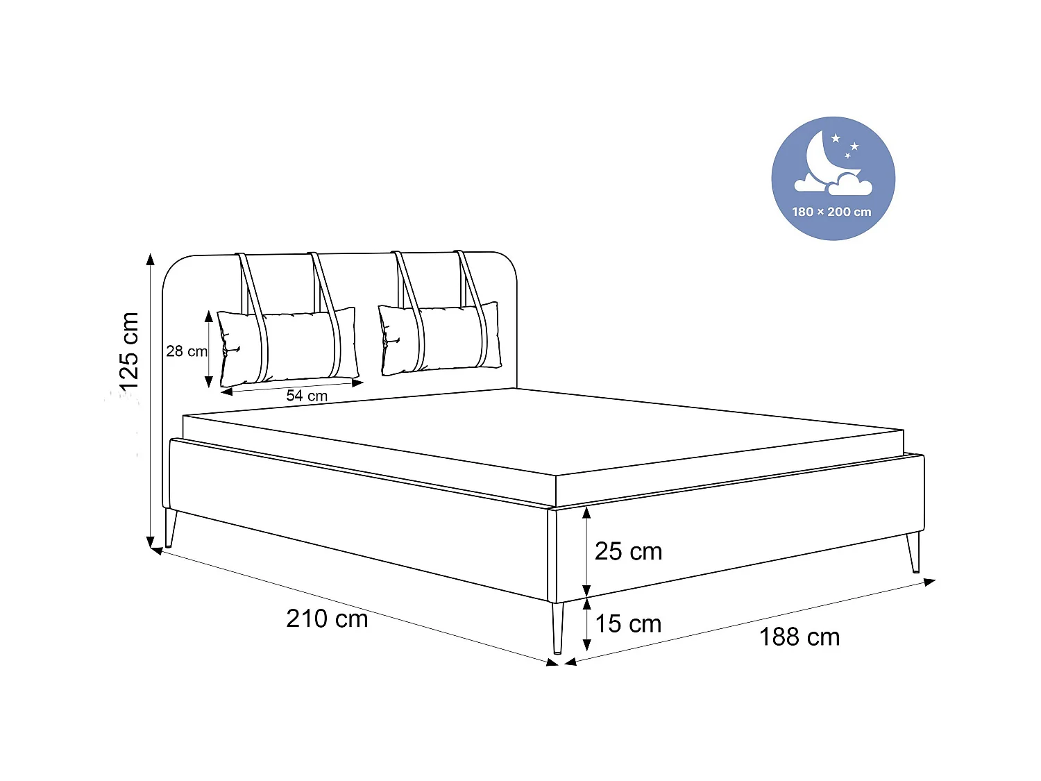 BESILIO Bed op gouden poten 180x200 Monti II – slank bed met afneembare sierkussens, metalen poten, lattenbodem en opbergruimte voor beddengoed – Crèmekleurig