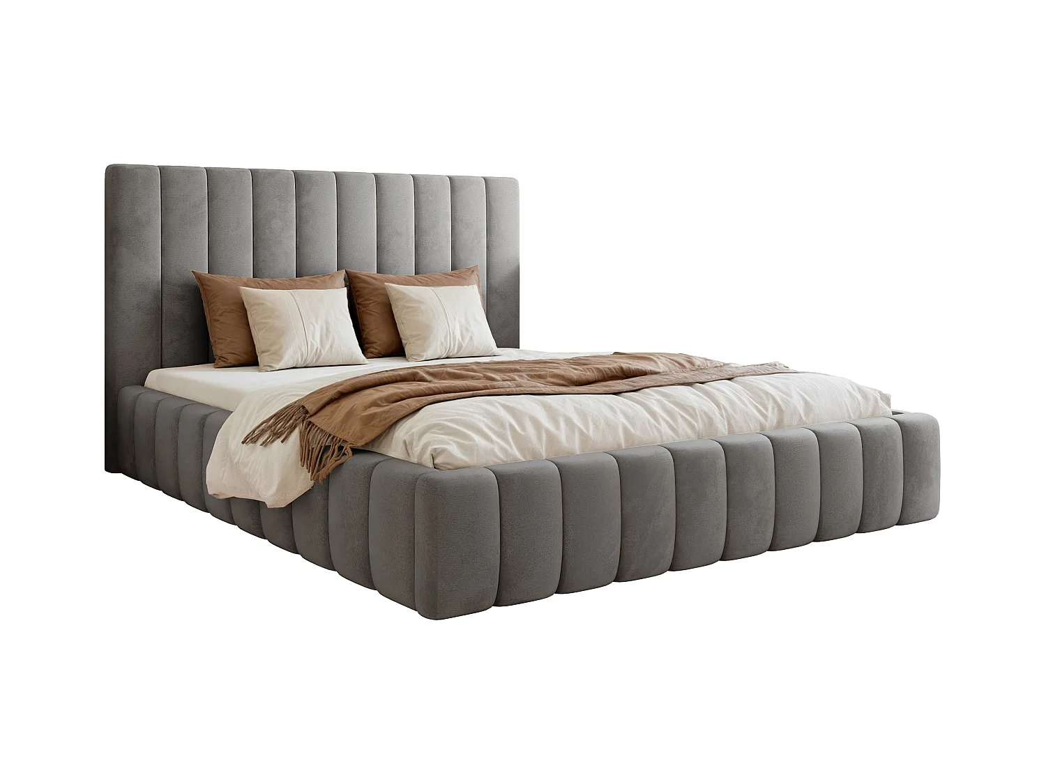 BESILIO Tweepersoonsbed 200x200 Tina – slank slaapkamerbed met lattenbodem en opbergruimte voor beddengoed – fluwelen stof – Grijs