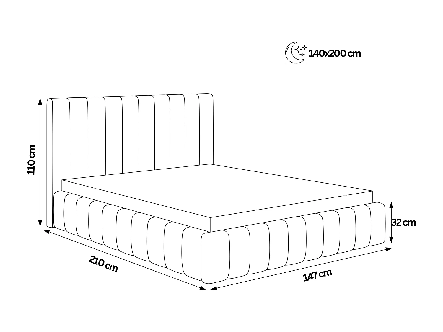 BESILIO Lit double 140x200 Tina – lit fin pour la chambre avec sommier et coffre de rangement – tissu velours – Gris