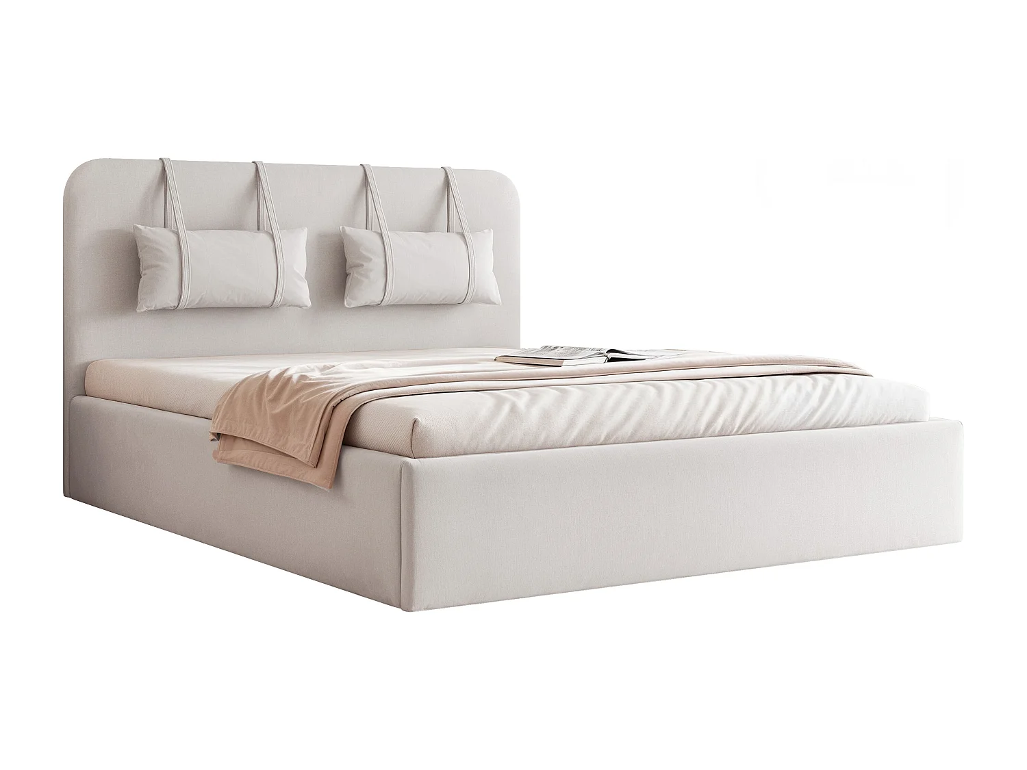 BESILIO Bed met opbergruimte van plaatmateriaal 200x200 Monti – slank bed met afneembare sierkussens, lattenbodem en opbergruimte voor beddengoed – Lichtgrijs