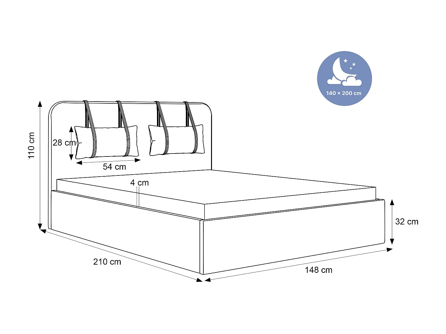 BESILIO Bed met opbergruimte van plaatmateriaal 140x200 Monti – slank bed met afneembare sierkussens, lattenbodem en opbergruimte voor beddengoed – Beige