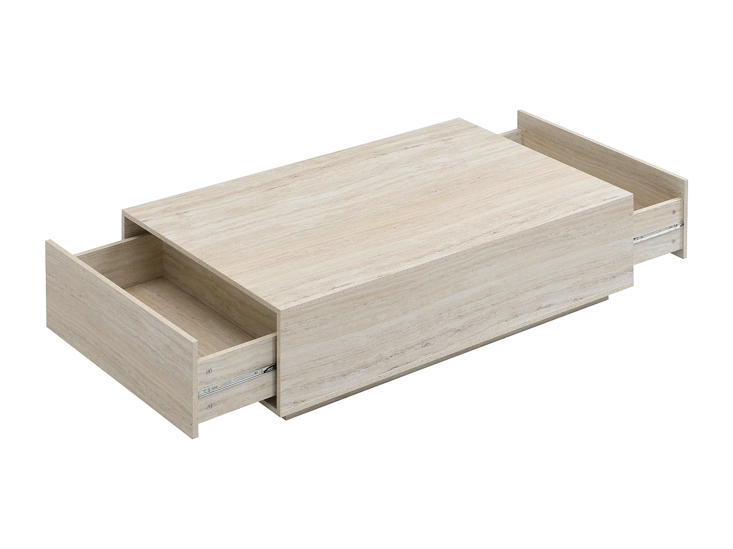 Table basse avec 2 tiroirs en MDF - L120 cm - Effet travertin beige - ANTRIM