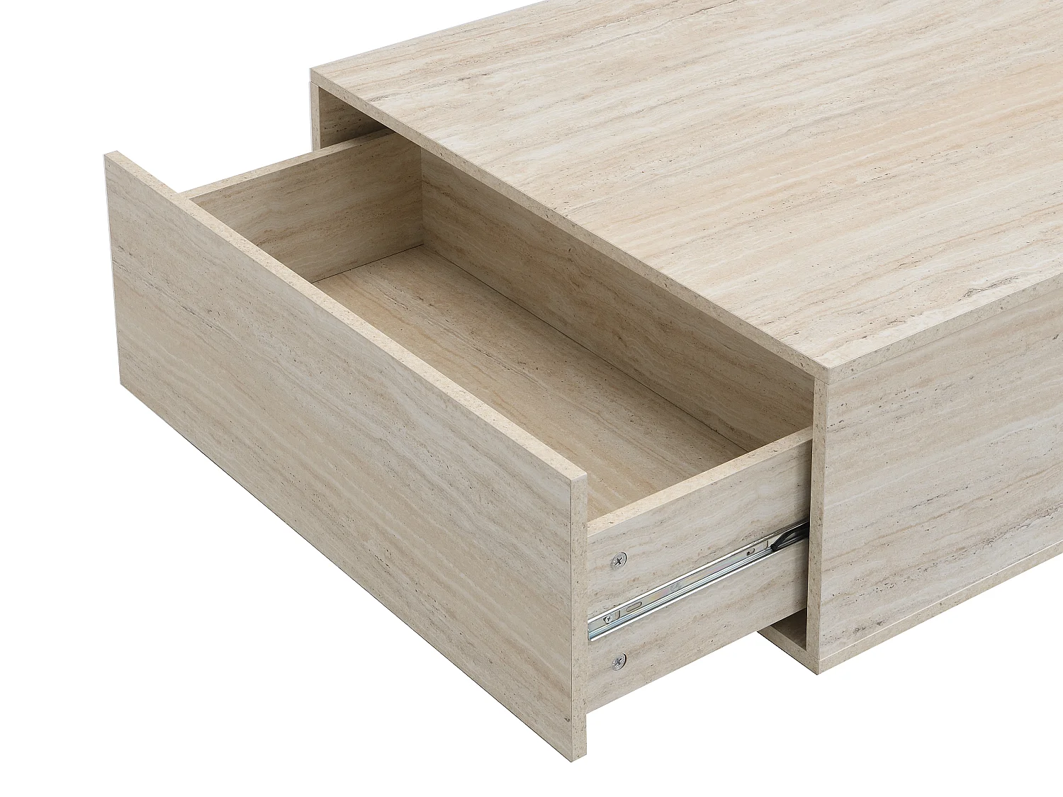 Table basse avec 2 tiroirs en MDF - L120 cm - Effet travertin beige - ANTRIM