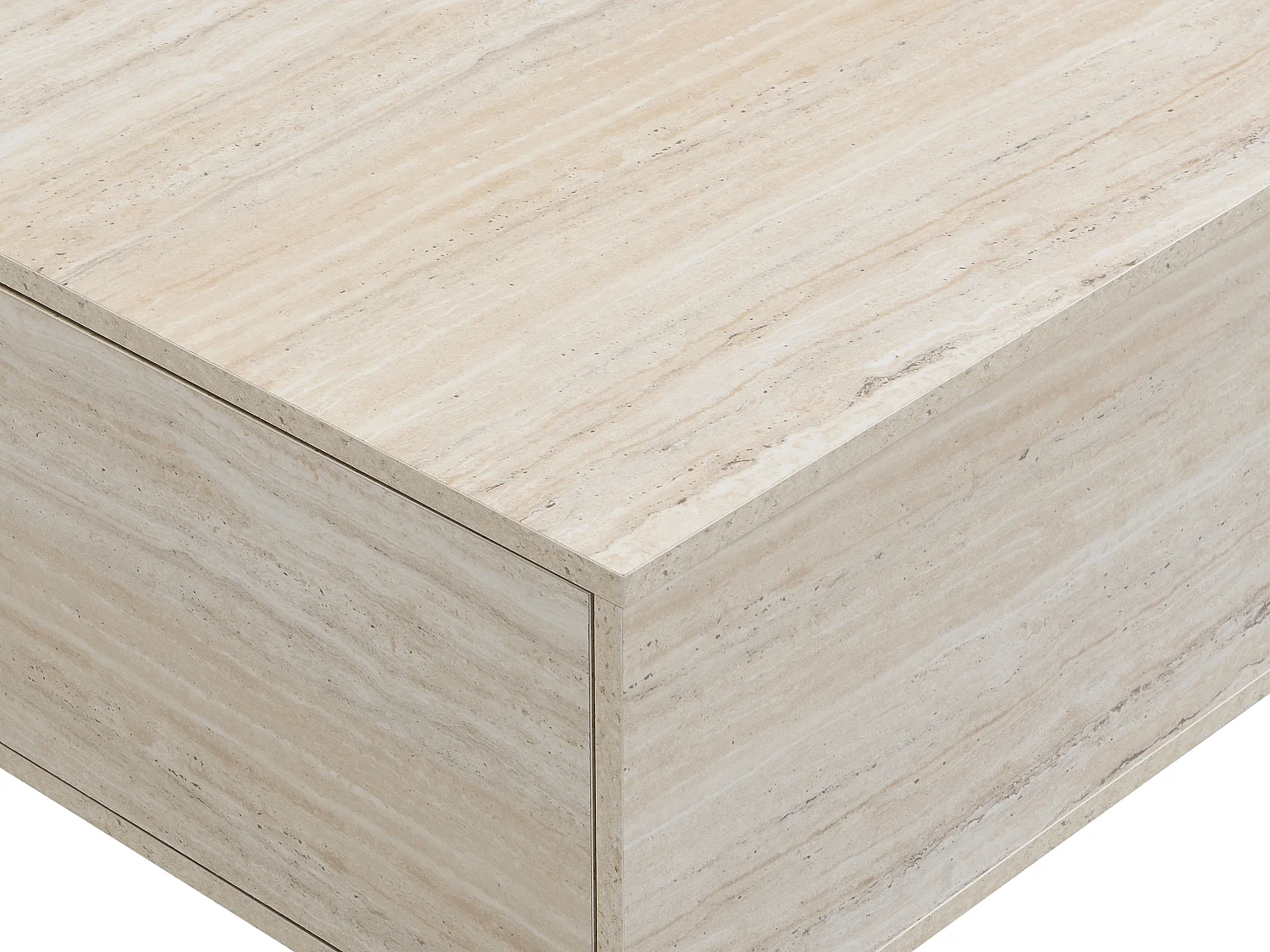 Table basse avec 2 tiroirs en MDF - L120 cm - Effet travertin beige - ANTRIM