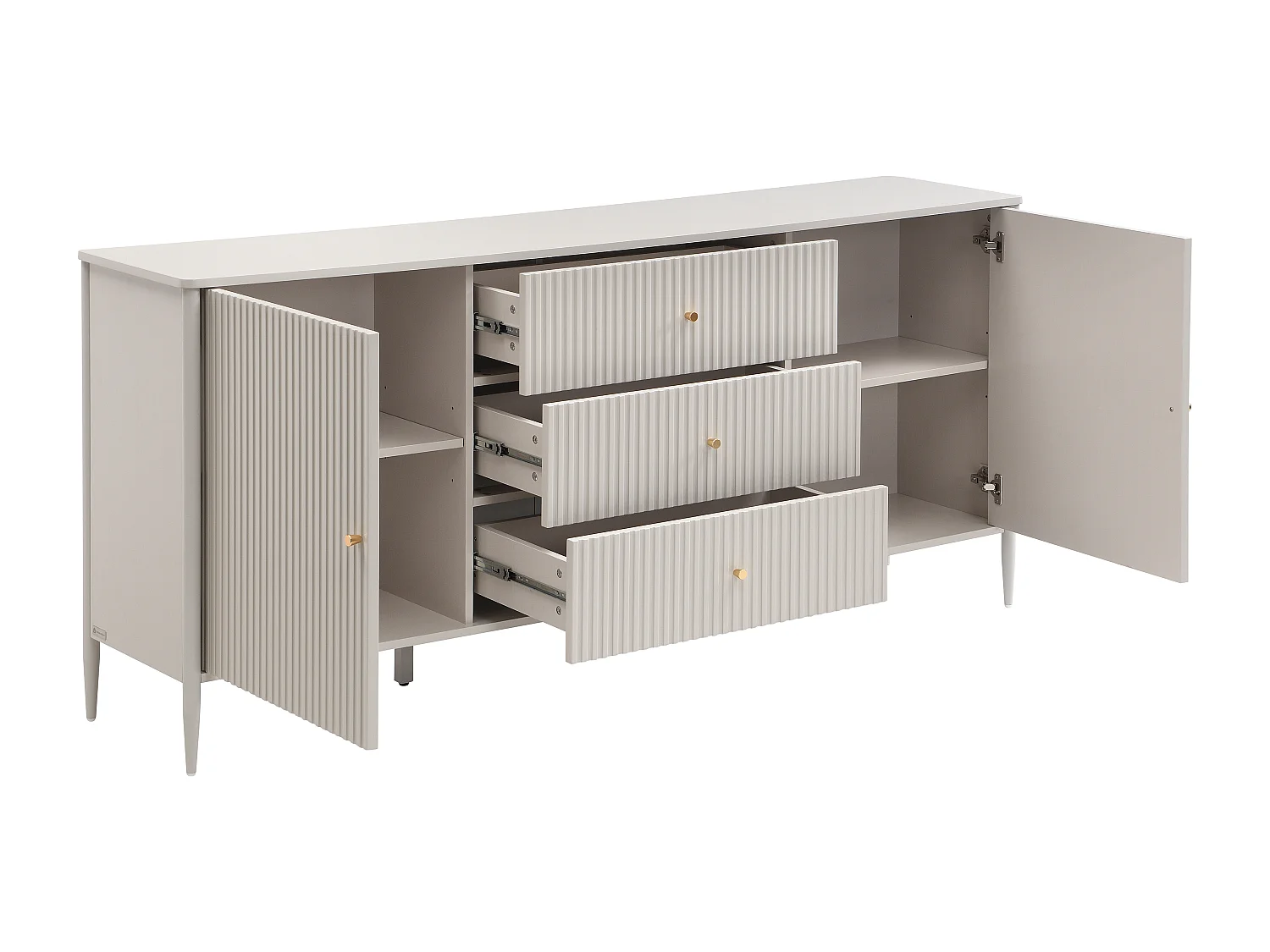 Buffet 2 portes et 3 tiroirs en MDF - Beige et doré - CALITARO