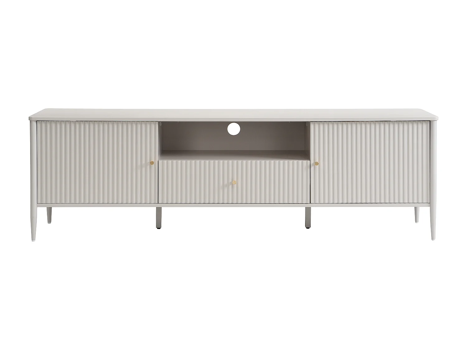 Meuble TV 2 portes, 1 tiroir et 1 niche en MDF - Beige et doré - CALITARO