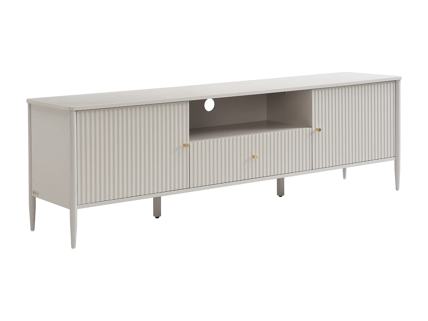 Meuble TV 2 portes, 1 tiroir et 1 niche en MDF - Beige et doré - CALITARO